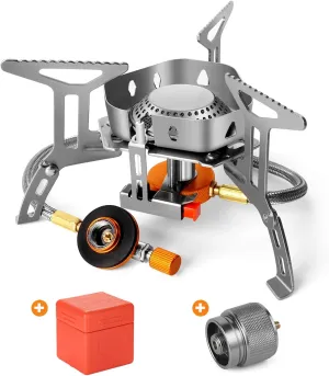 Odoland Bundle - 2 Items 3500W Windproof Camp Stove and 10pcs Stainless Steel Camping Cookware