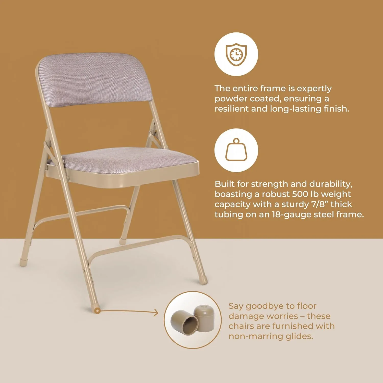 OEF Furnishings Deluxe Fabric Upholstered Double Hinge Premium Folding Chairs, Beige