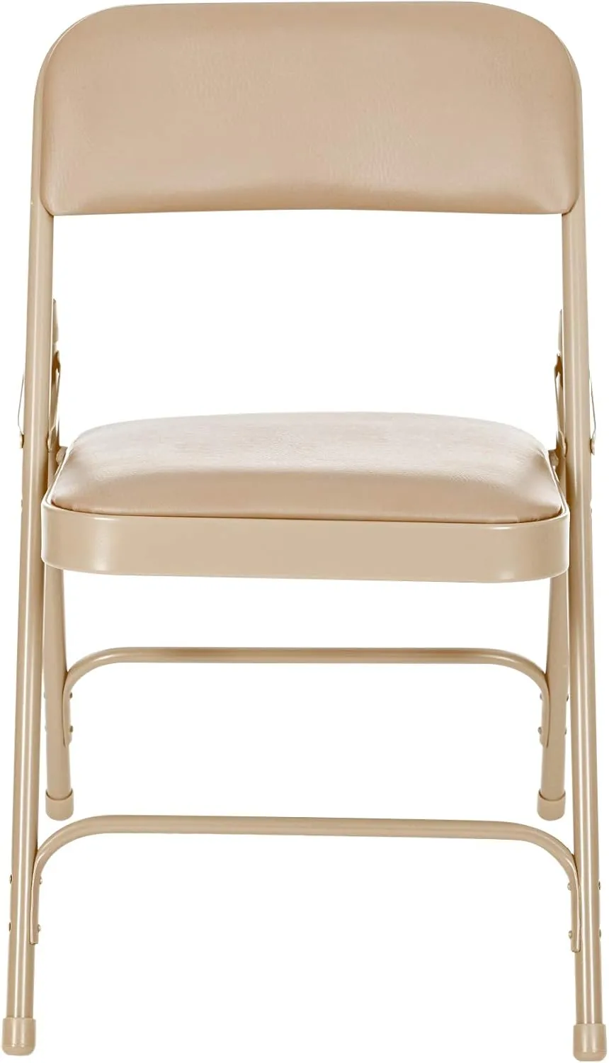 OEF Furnishings Premium Vinyl Upholstered Folding Chair, Beige - Comfortable & Durable with Steel Frame Support