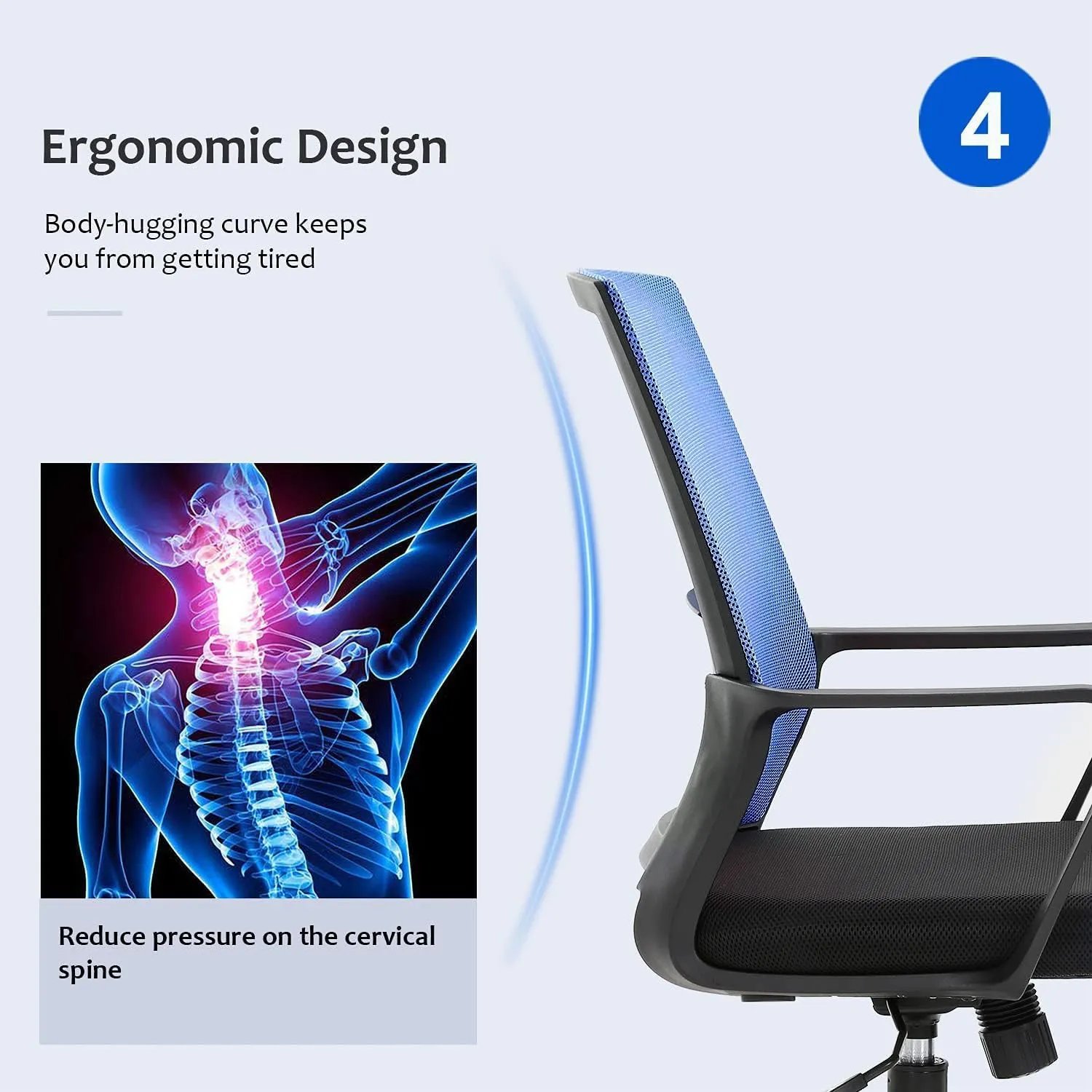 Office Chair Ergonomic Desk Task Chair Mesh Computer Chair Mid-Back Mesh Home Office Swivel Chair Modern Executive Chair with Wheels Armrests Lumbar Support (Blue)