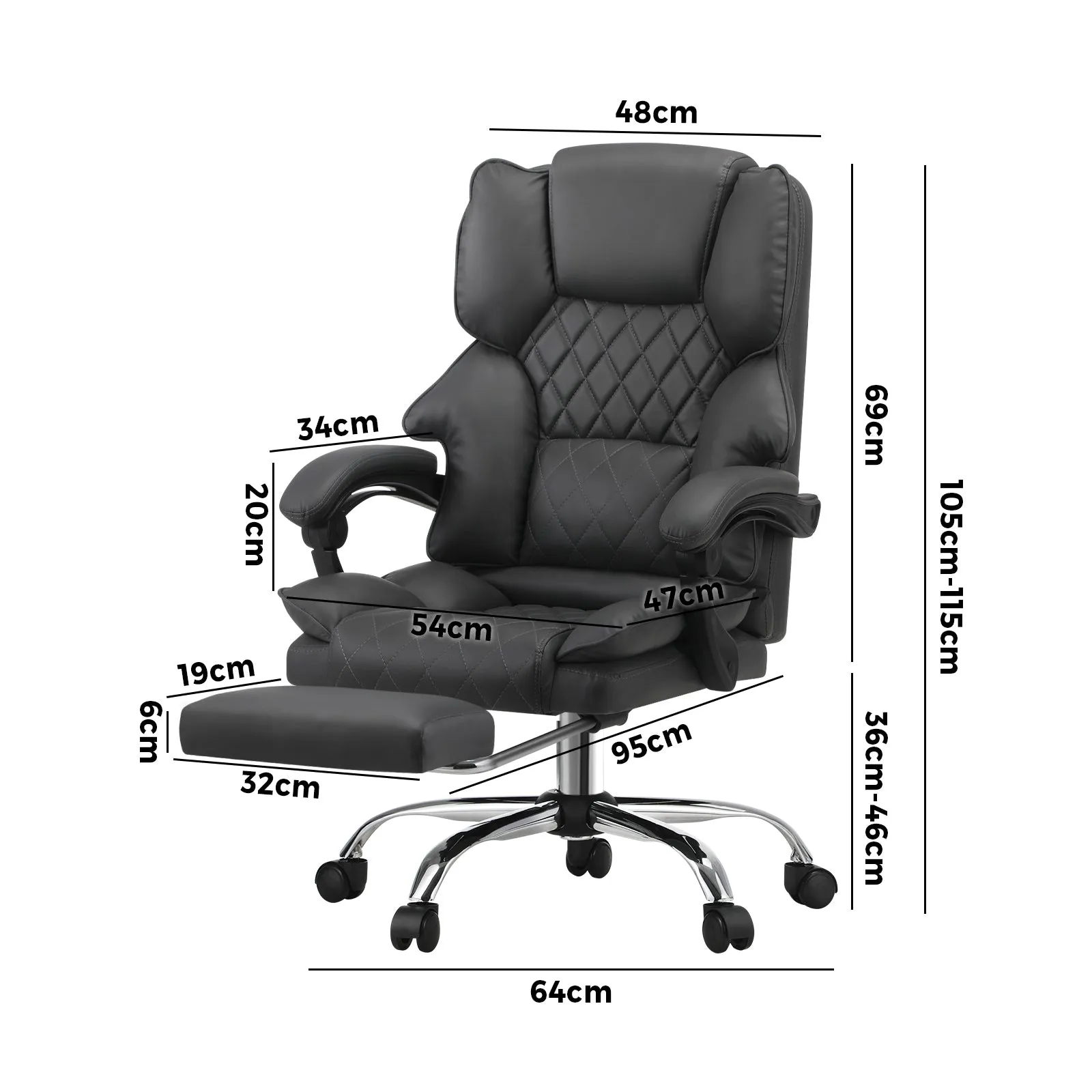 Oikiture Massgae Office Chair Recliner Racing Computer Chairs PU Footrest Grey
