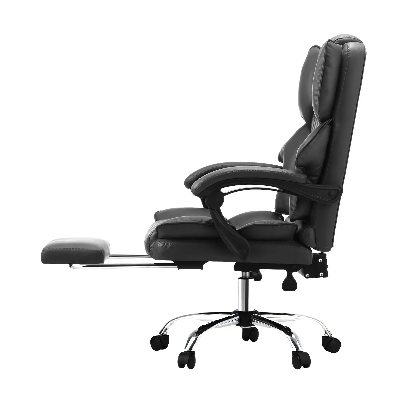 Oikiture Massgae Office Chair Recliner Racing Computer Chairs PU Footrest Grey