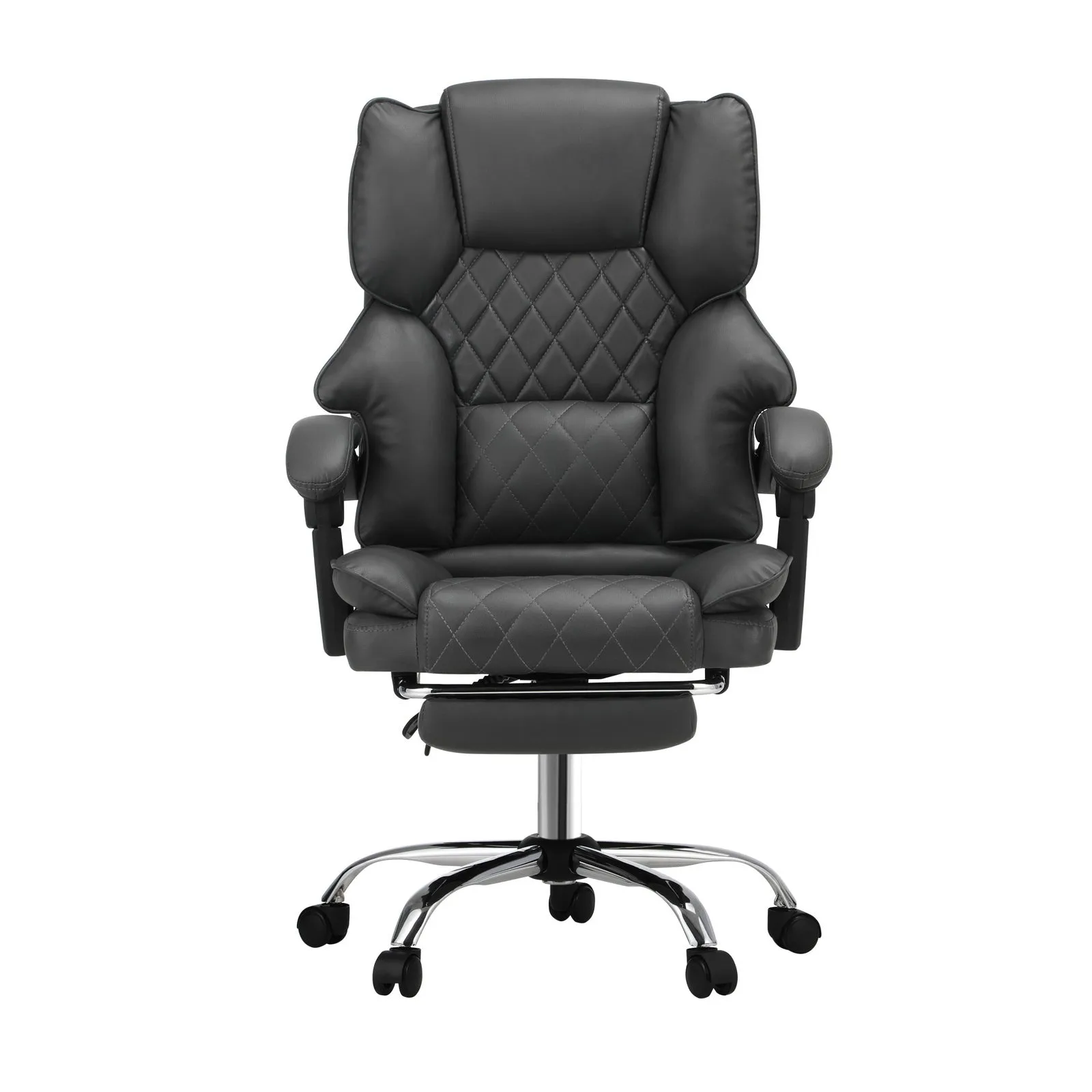 Oikiture Massgae Office Chair Recliner Racing Computer Chairs PU Footrest Grey