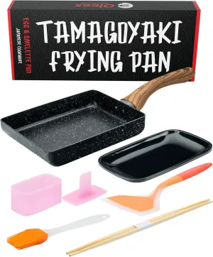 Oleex Tamagoyaki Pan Set – Japanese Omelette Pan with Kitchen Cooking Tools Like Musubi Mold, Spatula & Other Omelet Accessories – Multifunctional PFOA-Free Nonstick Square Frying Pan – 5x7 Inches