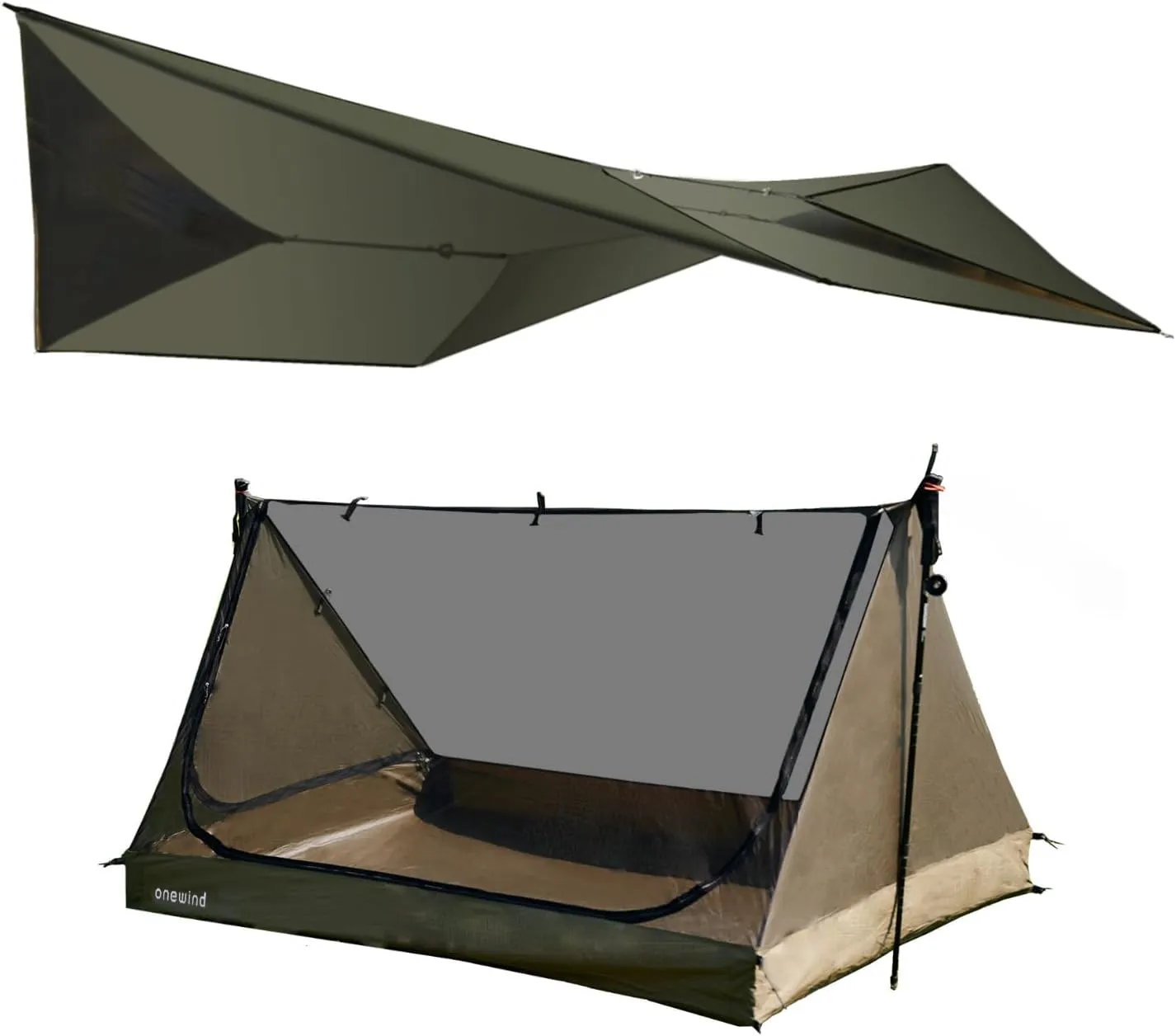 onewind 12ft Hammock Tarp and Inner Tent, Silnylon Rain Fly and Tarp Inner Mesh for Camping Backpacking Hiking