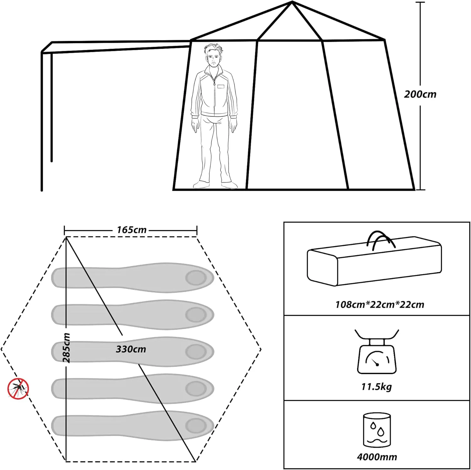 ONTYZZ Large Waterproof Tents Family Tent for Camping Hiking Outdoor Picnic