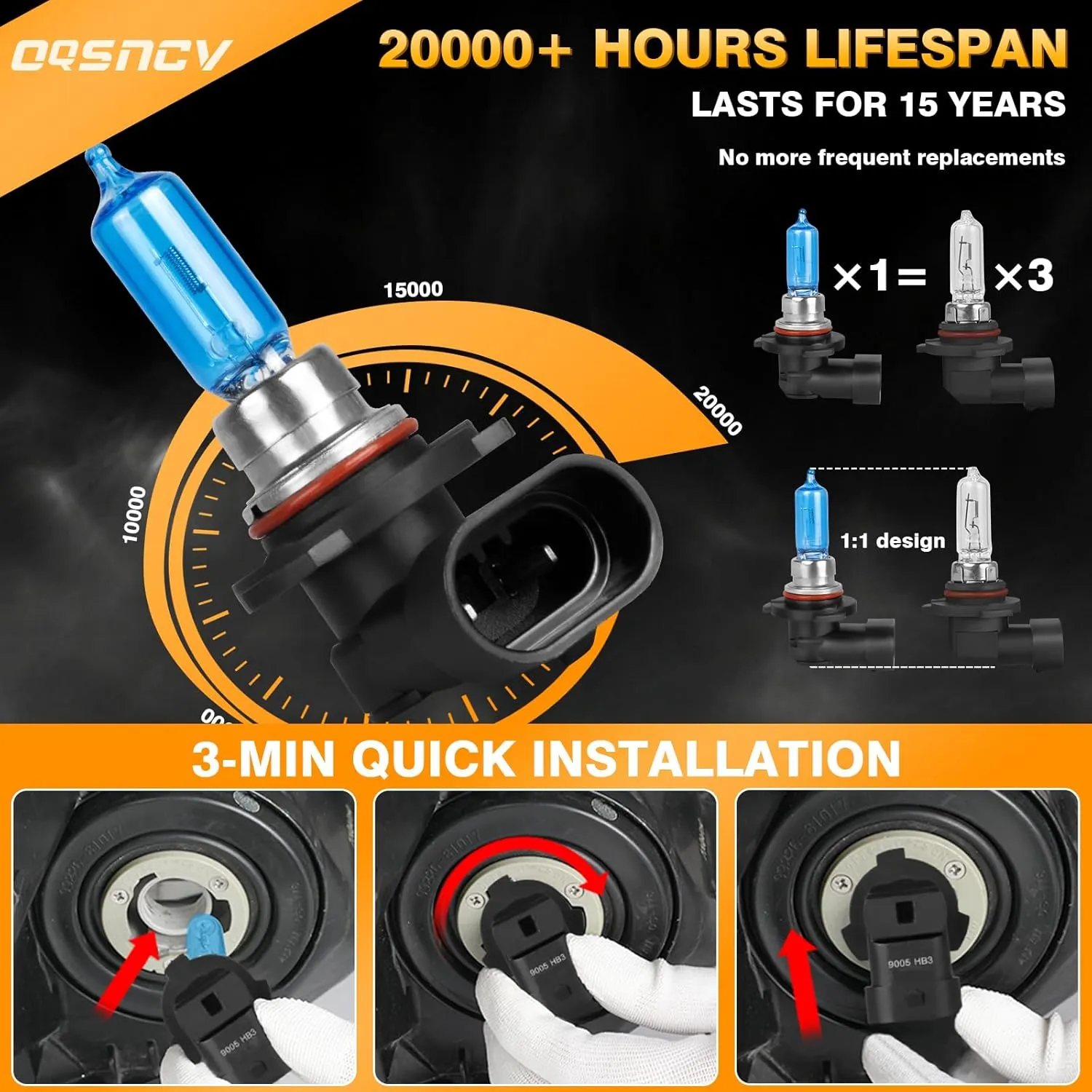 OQSNCV Fit for Ford Escape (2013-2023) Halogen Headlight Bulbs, 9005 High Beam   H11 Low Beam Headlamp Replacement Bulbs Kit 100W 4200K, Pack of 4