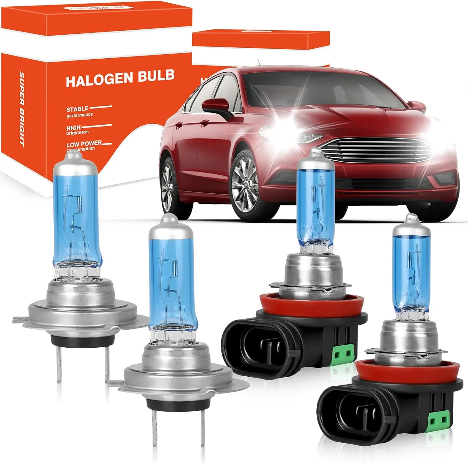 OQSNCV Fit for Ford Fusion (2006-2018) Halogen Bulbs, H7 High Beam  H11 Low Beam Light Headlamp Bulbs 55W, Pack of 4