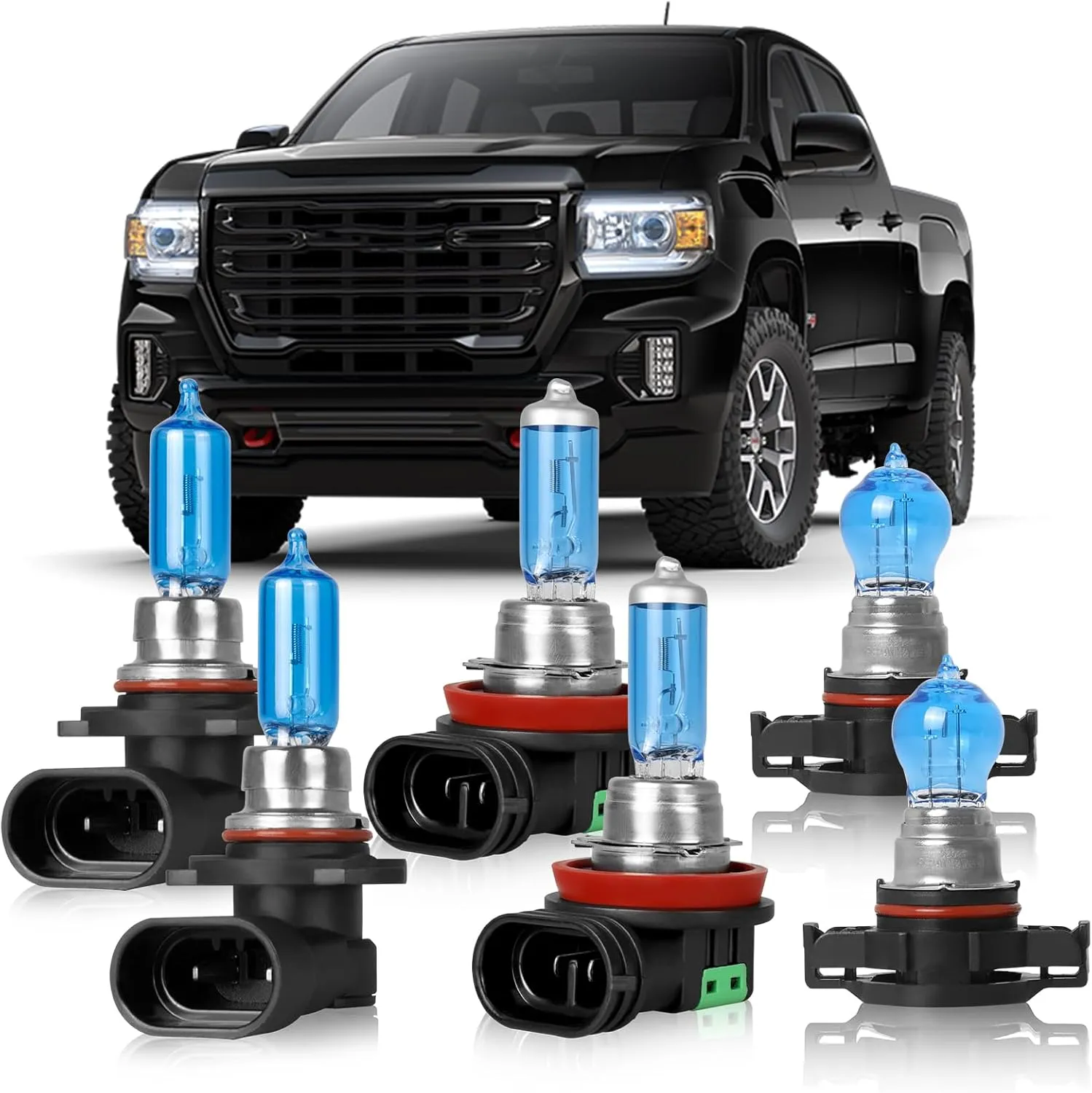 OQSNCV Fit for GMC Canyon (2015-2022) Halogen Headlight Bulbs, 9005 High Beam  H11 Low Beam  5202 Fog Light Headlamp Replacement Bulbs Kit, Pack of 6