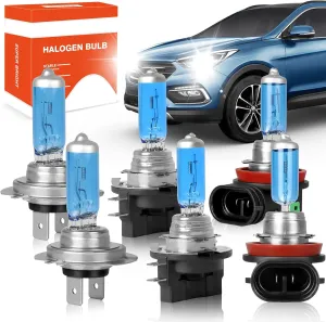 OQSNCV Fit for Hyundai Santa Fe 2013 2014 2015 2016 Halogen Headlight Bulbs, H7 High Beam  H11B Low Beam  H11 Fog Light Headlamp Replacement Bulbs Kit, Pack of 6