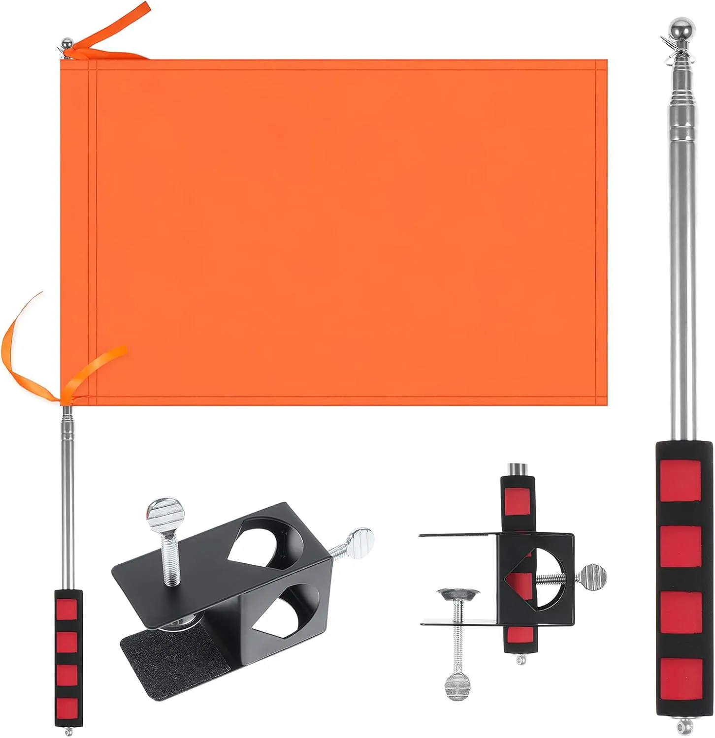 Orange Boat Flag, 12" x 18" Water Ski Boat Safety Flag with 79" Metal Retractable Boat Safety Flagpole and Fix Base for Kayak Floating Tubing Wakeboarding Swimming Surfing Watersports