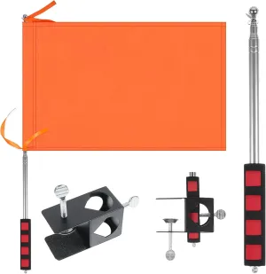 Orange Boat Flag, 12" x 18" Water Ski Boat Safety Flag with 79" Metal Retractable Boat Safety Flagpole and Fix Base for Kayak Floating Tubing Wakeboarding Swimming Surfing Watersports