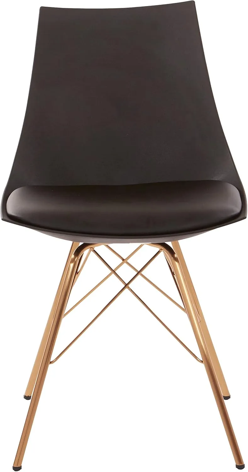 OSP Home Furnishings Oakley Mid-Century Modern Bucket Dining Chair with Faux Leather Padded Seat, Black