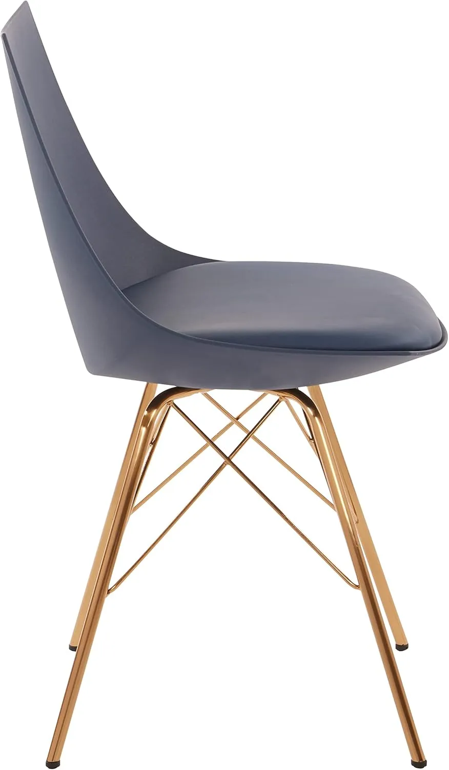 OSP Home Furnishings Oakley Mid-Century Modern Bucket Dining Chair with Faux Leather Padded Seat, Navy Blue
