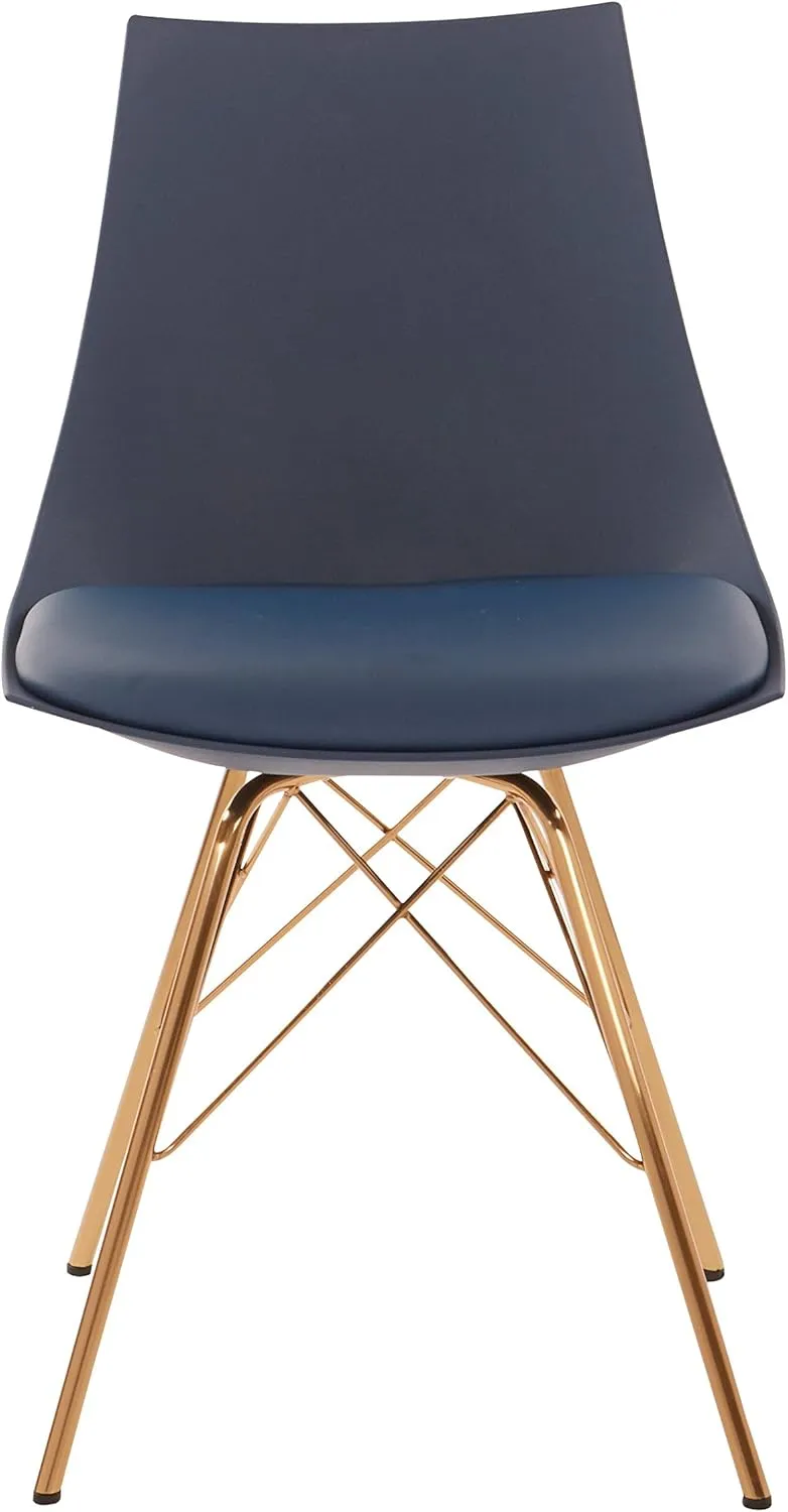 OSP Home Furnishings Oakley Mid-Century Modern Bucket Dining Chair with Faux Leather Padded Seat, Navy Blue