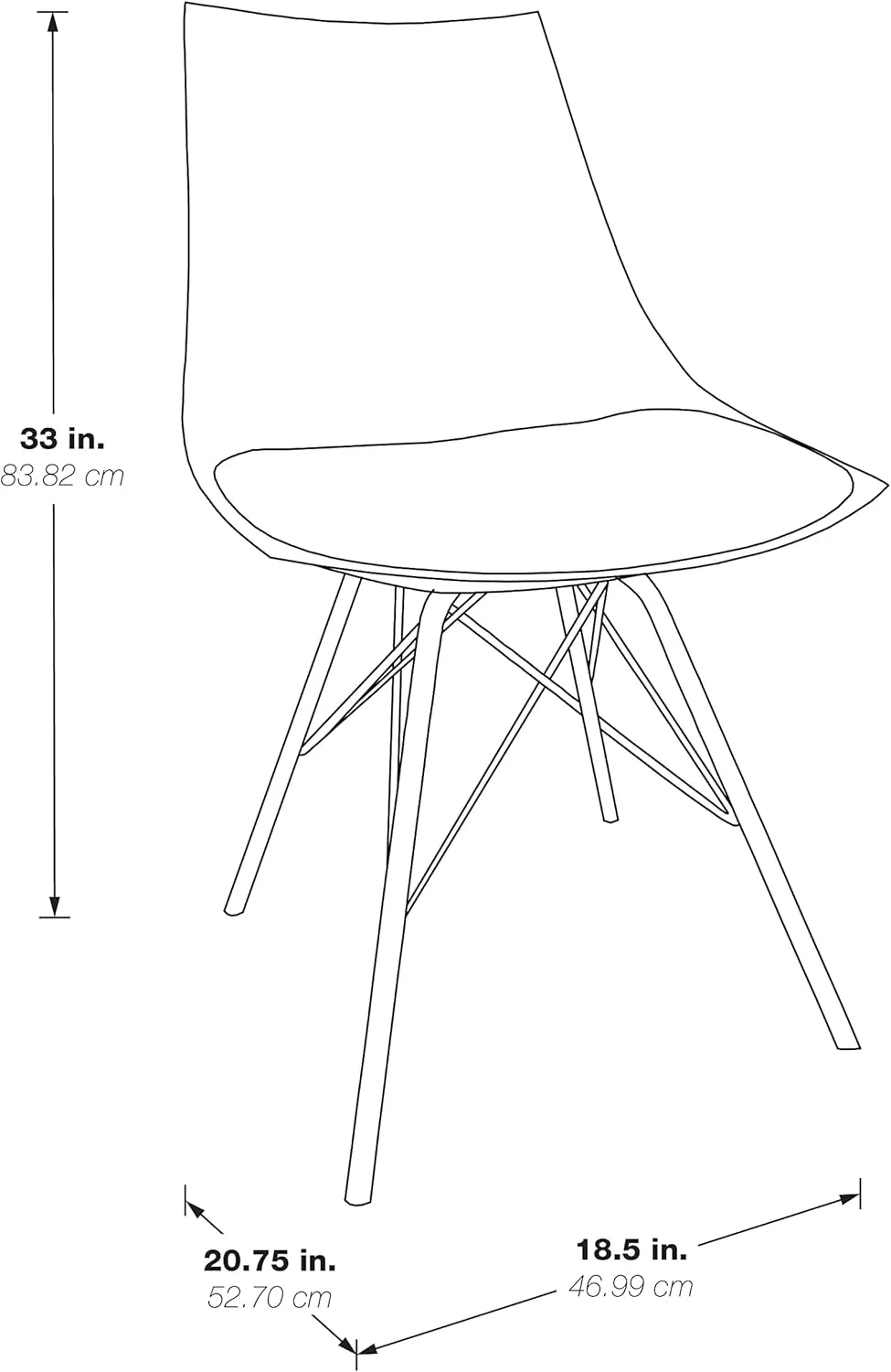 OSP Home Furnishings Oakley Mid-Century Modern Bucket Dining Chair with Faux Leather Padded Seat, Navy Blue