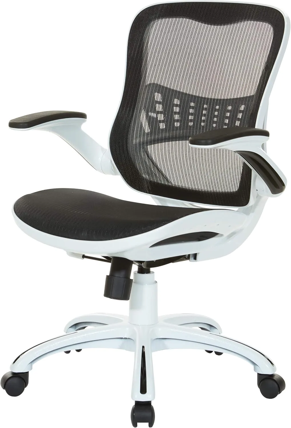 OSP Home Furnishings Riley Ventilated Manager's Office Desk Chair with Breathable Mesh Seat and Back, White Base with Black
