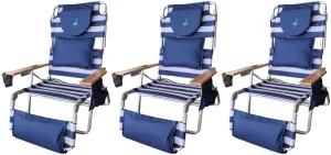 Ostrich Deluxe Padded 3-N-1 Outdoor Lounge Reclining Beach Chair, Blue (3 Pack)