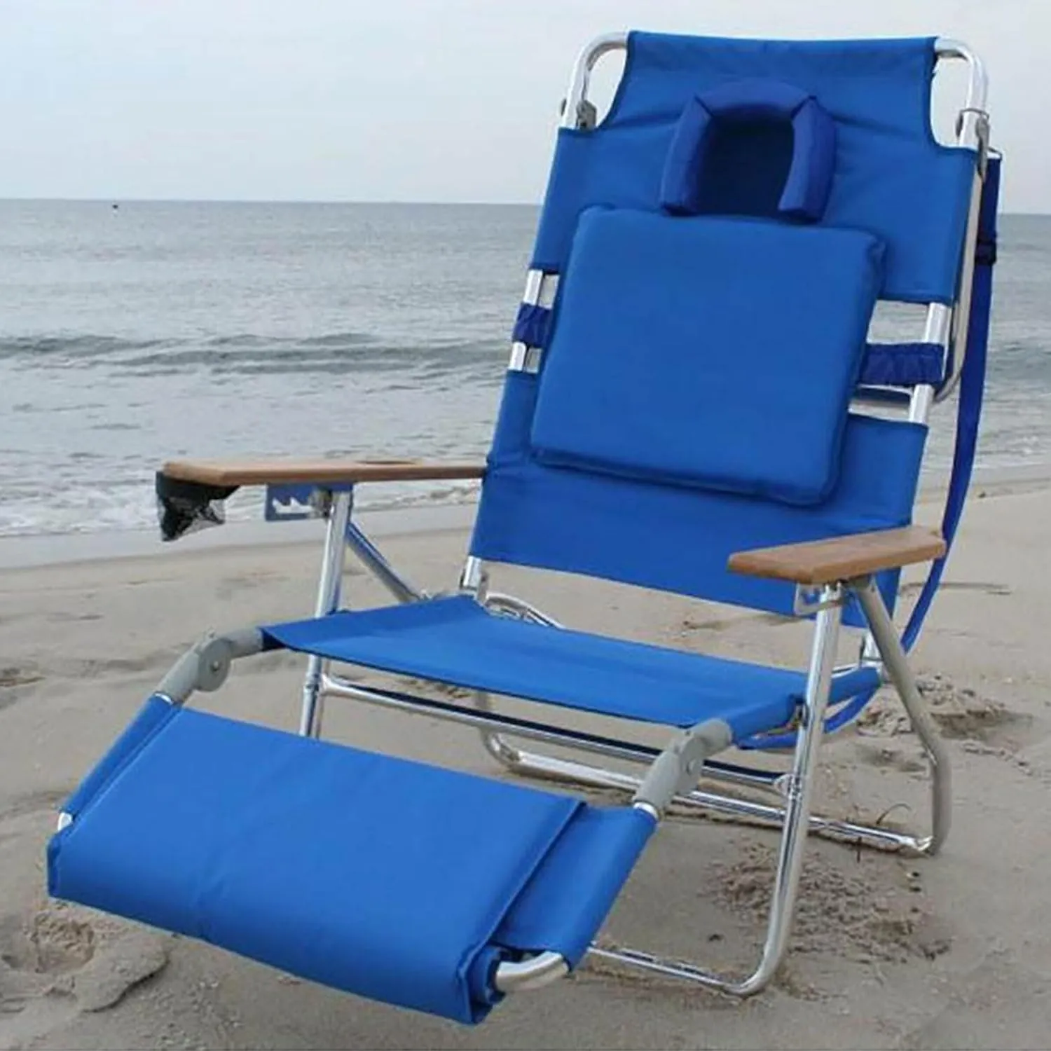 Ostrich Deluxe Reclining Lounge Chair, 3 in 1 Folding Outdoor Beach Lounger, Blue