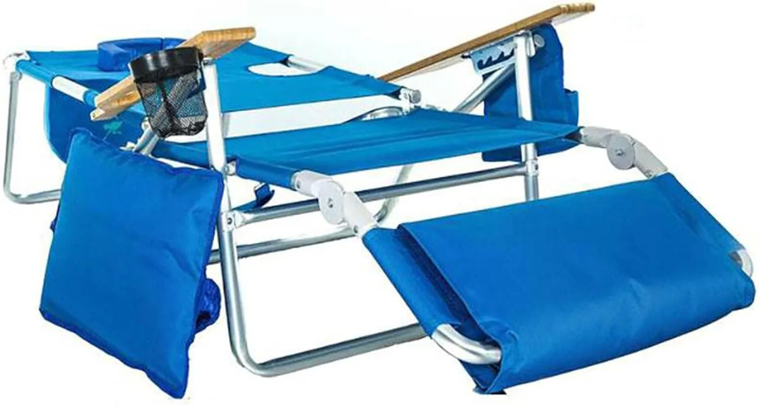 Ostrich Deluxe Reclining Lounge Chair, 3 in 1 Folding Outdoor Beach Lounger, Blue