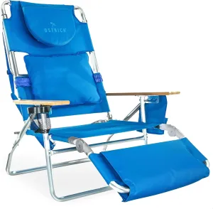Ostrich Deluxe Reclining Lounge Chair, 3 in 1 Folding Outdoor Beach Lounger, Blue