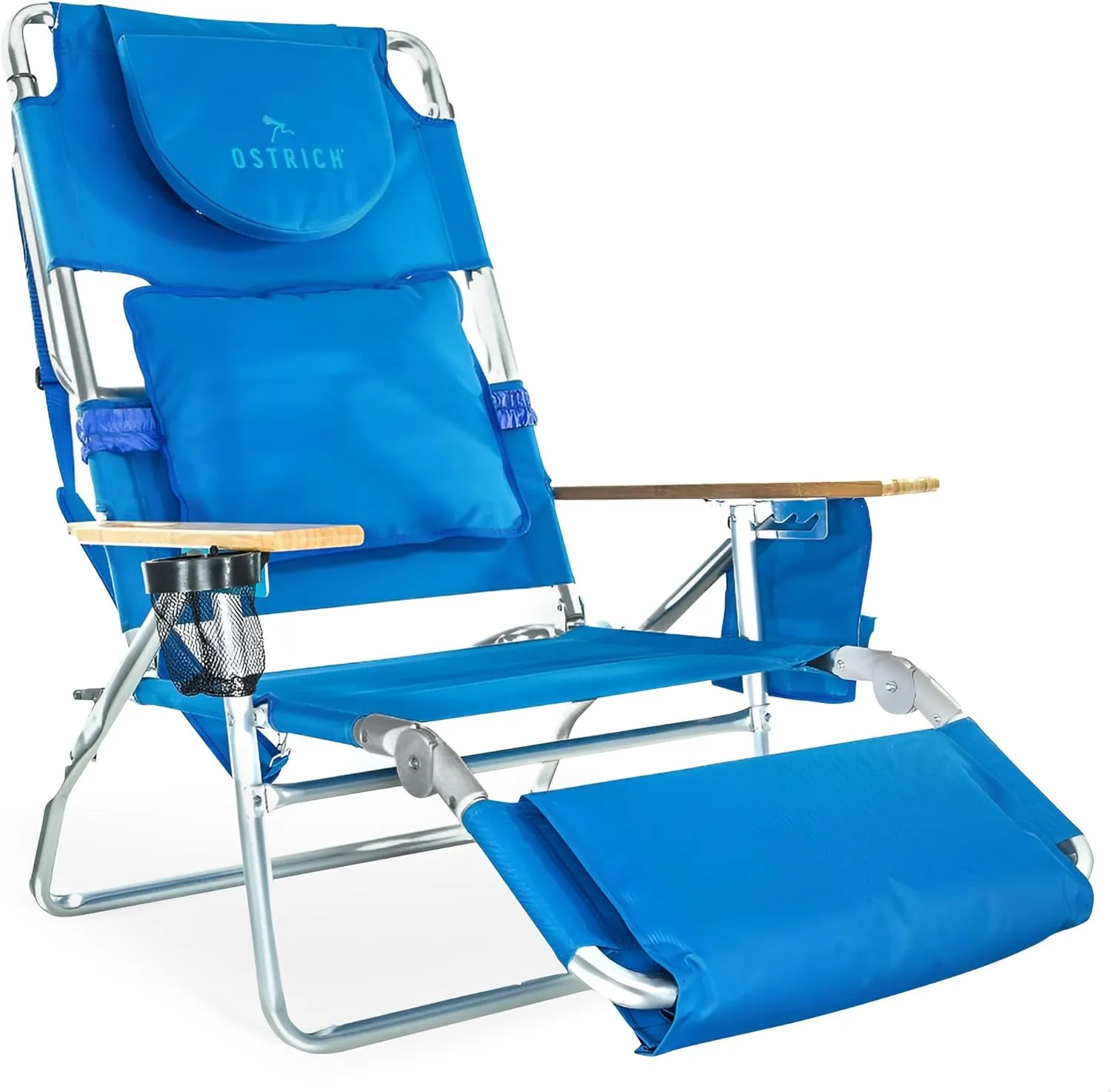 Ostrich Deluxe Reclining Lounge Chair, 3 in 1 Folding Outdoor Beach Lounger, Blue