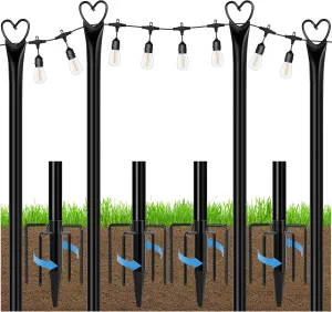 Ottsuls 4 Pack String Light Poles, 10FT Outdoor String Light Poles with Fork and Fixing Clamp, Metal Lighting Poles for Outside,Patio, Backyard,Deck, Garden Wedding,Party Decor