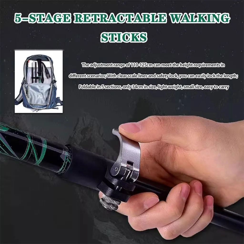 Outdoor Activities Hiking Poles, 2 Pack Adjustable Trekking Pole, Carbon Fiber   Aluminum Alloy, for Men, Women
