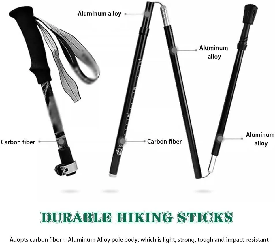 Outdoor Activities Hiking Poles, 2 Pack Adjustable Trekking Pole, Carbon Fiber   Aluminum Alloy, for Men, Women