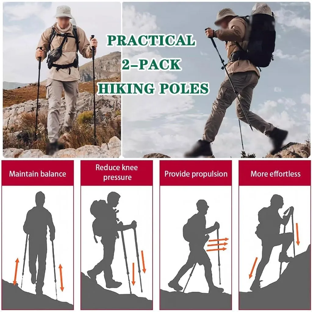 Outdoor Activities Hiking Poles, 2 Pack Adjustable Trekking Pole, Carbon Fiber   Aluminum Alloy, for Men, Women