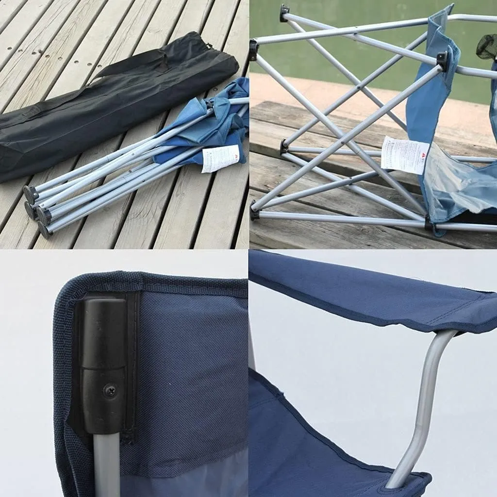 Outdoor Camp Chairs, Padded Camping Chairs Outdoor Folding Armchair with Cup Holder Beach Fishing Chair Portable Leisure High Backrest Chair Lawn Chairs Adults(Blue)