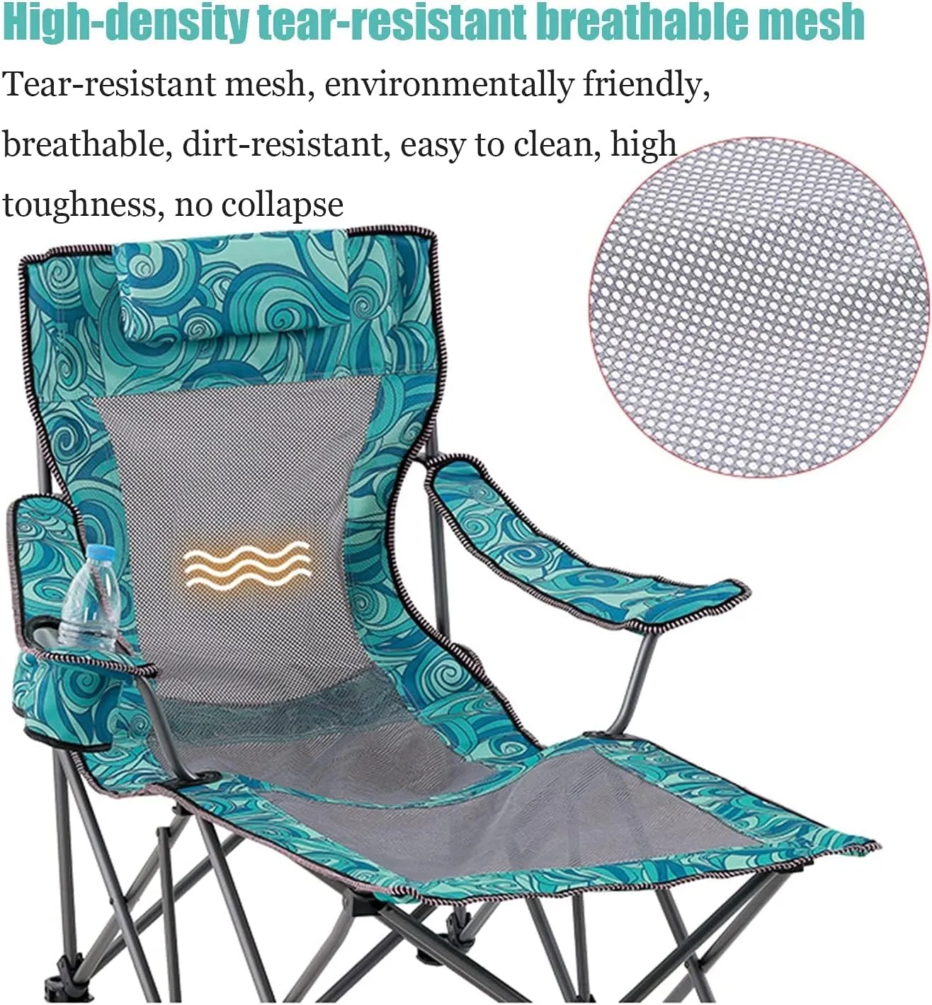 Outdoor Camp Chairs, Portable Camping Chair with Footrest Mesh Backrest Folding Reclining Lunch Break Bed Sitting Lying Dual-Purpose Beach Seat Lawn Chairs Adults(C)