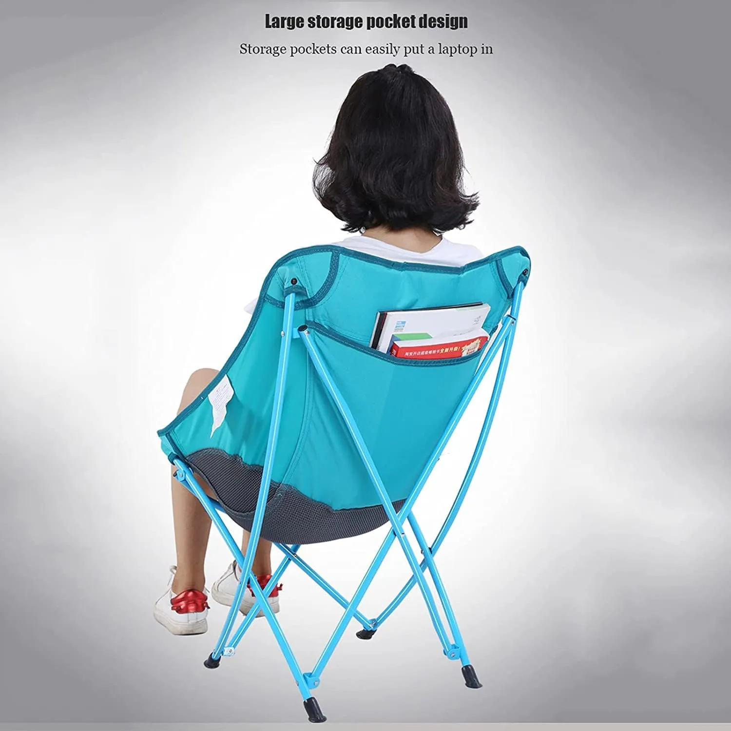 Outdoor Camping Chair Ultralight Camping Chair with Mesh Stitching Compact Folding Backpacking Seat Stool with Large Back Storage Pocket Portable Folding Lawn Chairs, Blue