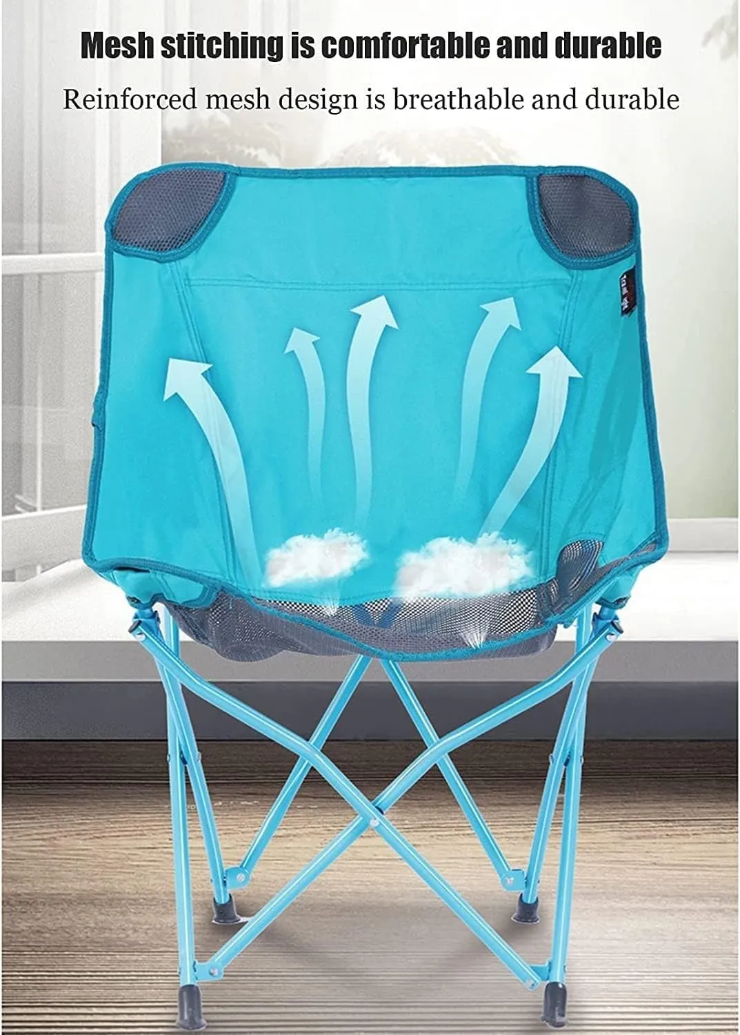 Outdoor Camping Chair Ultralight Camping Chair with Mesh Stitching Compact Folding Backpacking Seat Stool with Large Back Storage Pocket Portable Folding Lawn Chairs, Blue