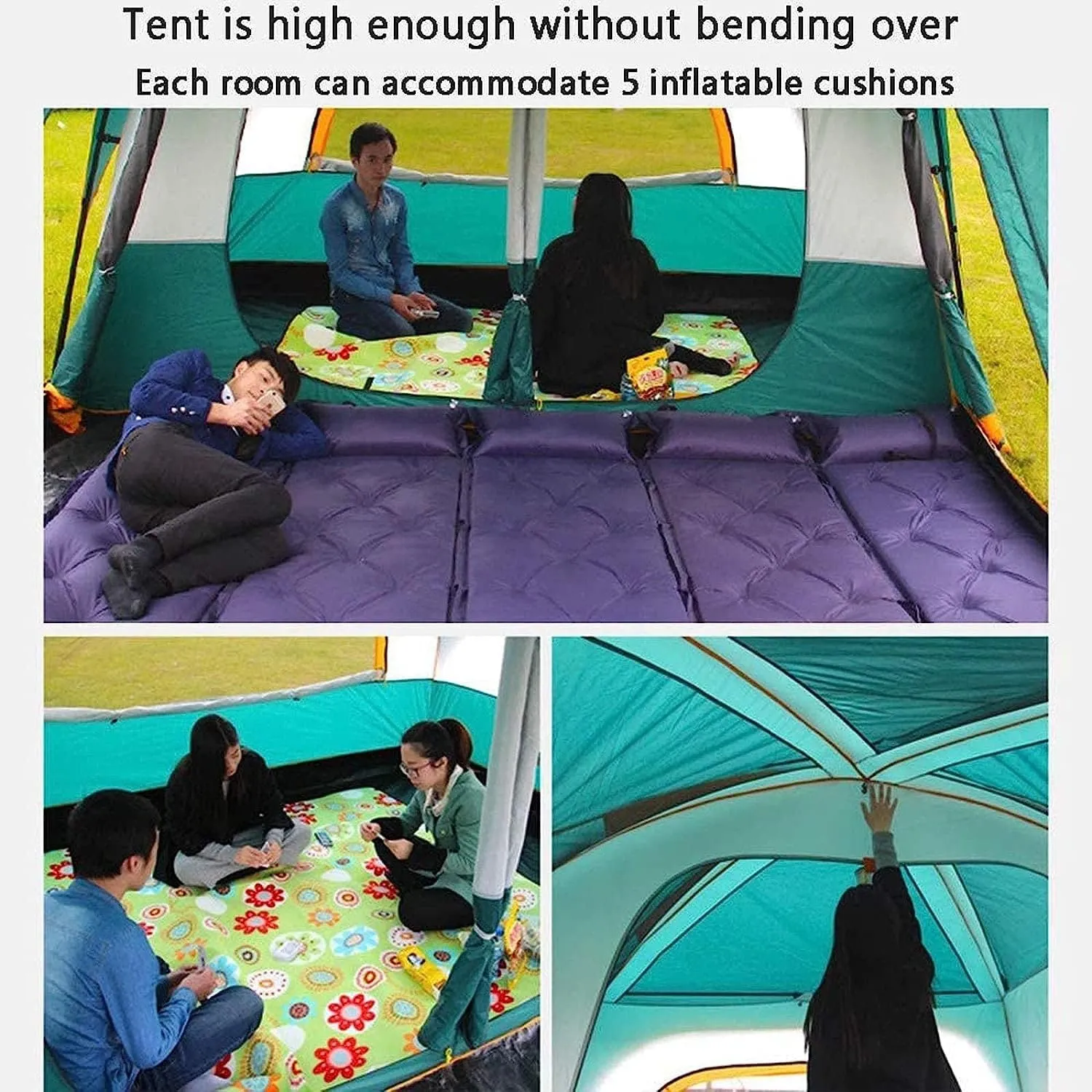 Outdoor Camping Tent Can Accommodate 8 to 12 People, Ample Space,Two-Story Tent,with an Extended Parasol, Rainproof with Sun Protection Features, Resistible Cold Family Camping