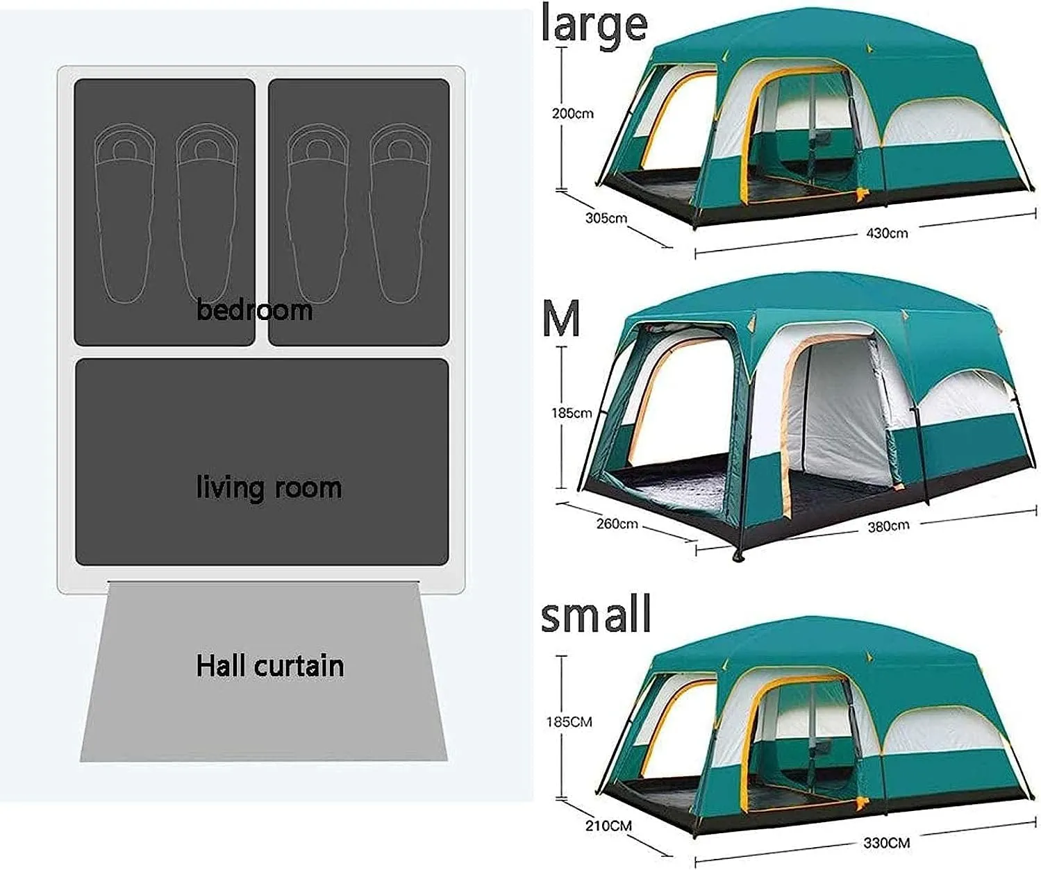 Outdoor Camping Tent Can Accommodate 8 to 12 People, Ample Space,Two-Story Tent,with an Extended Parasol, Rainproof with Sun Protection Features, Resistible Cold Family Camping