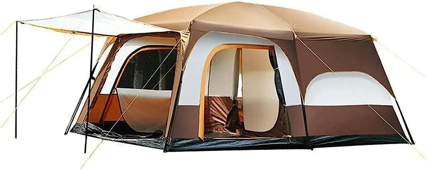 Outdoor Camping Tent Can Accommodate 8 to 12 People, Ample Space,Two-Story Tent,with an Extended Parasol, Rainproof with Sun Protection Features, Resistible Cold Family Camping