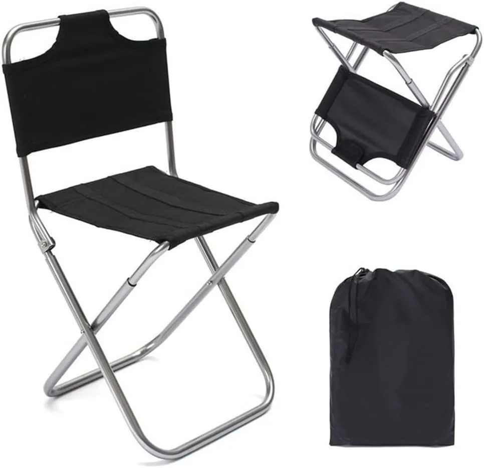Outdoor Chair Folding Camping Chair Camping Chair Ultralight Outdoor Folding Chair Portable Backrest Fishing Stool Aluminum Art Sketching Bench Chair Camping Chair Foldable Chair, Black