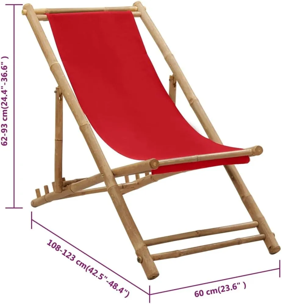 Outdoor Chairs,Zero Gravity Chair,Folding Stool,Deck Chair Bamboo and Canvas RedFor Gardens, patios, Balconies