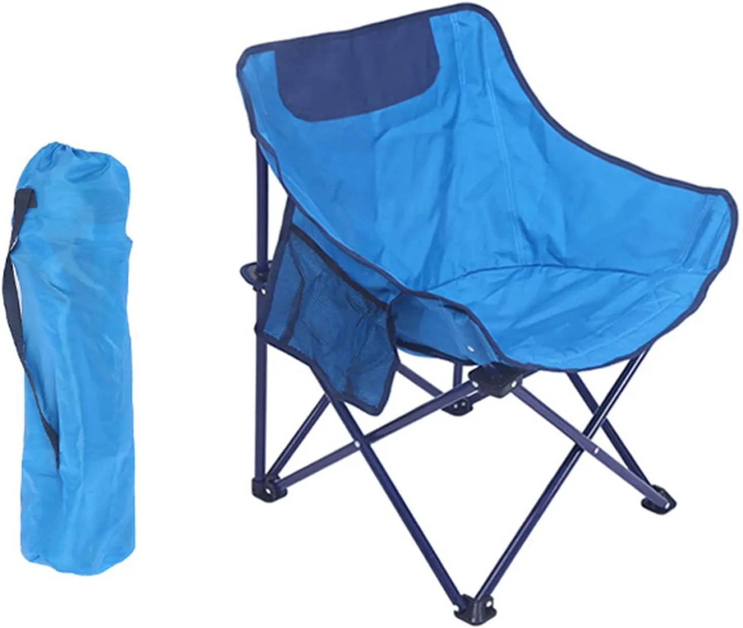 Outdoor Folding Moon Chair Camping Portable Beach Chairs with Side Pockets and Storage Bag, Compact Leisure for Sports Hiking Fishing