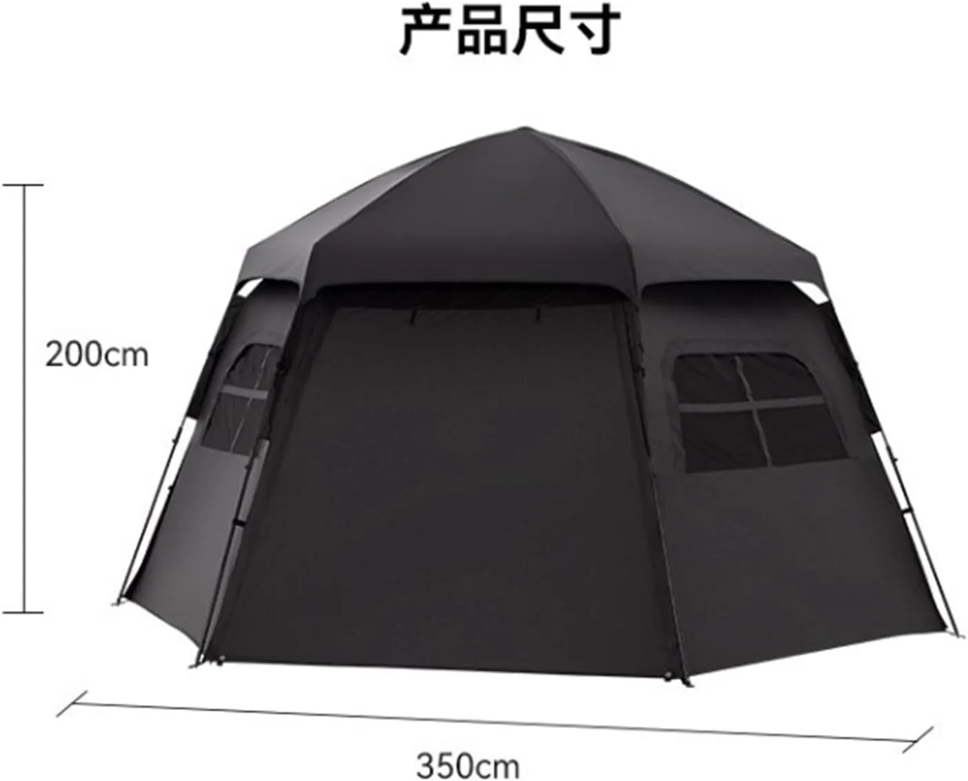 Outdoor Hexagonal Quick-Open Camping Tent Portable Folding Black Glue Rainproof