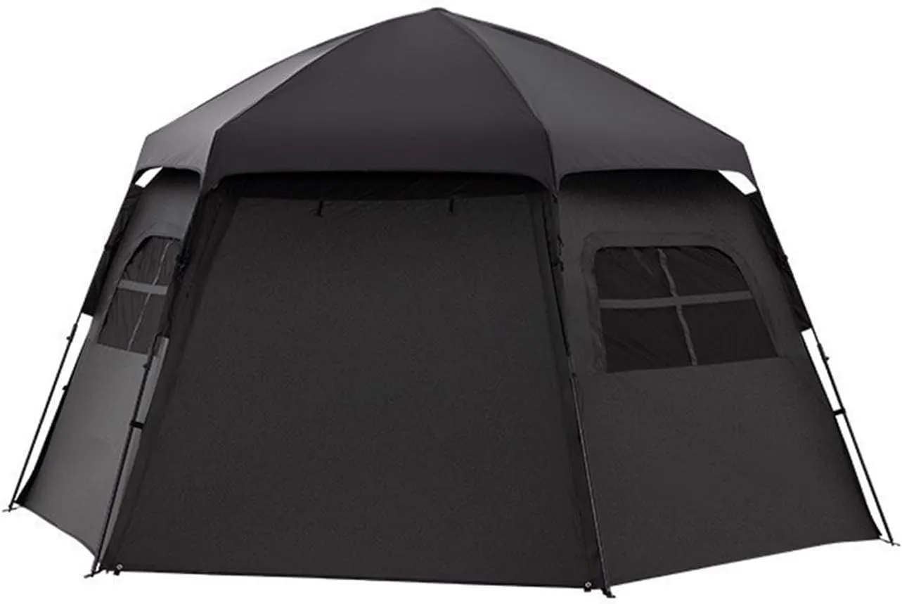 Outdoor Hexagonal Quick-Open Camping Tent Portable Folding Black Glue Rainproof