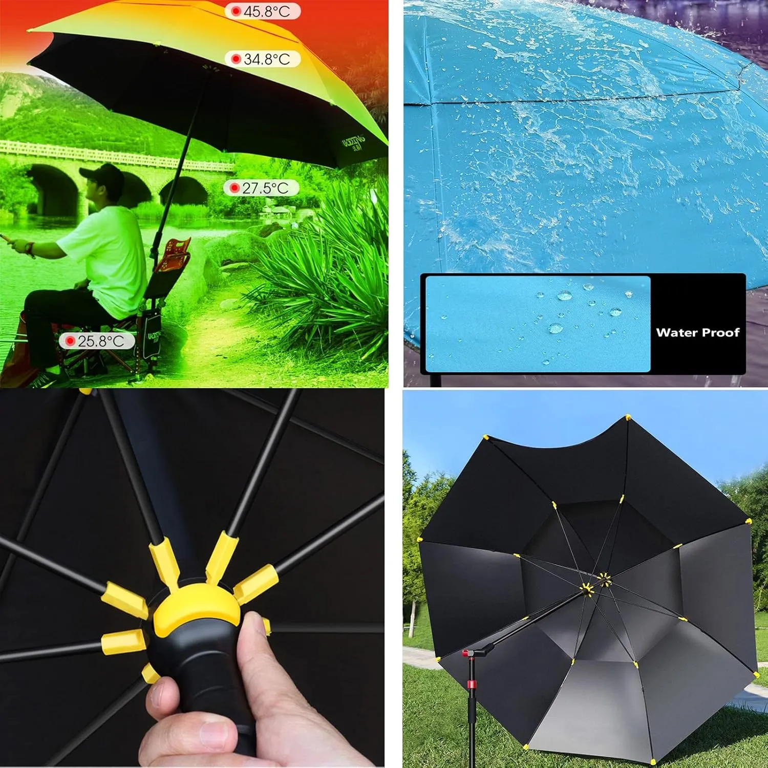 Outdoor Parasol Umbrellas for Fishing Shelters - Multi-Purpose Sun Umbrella for Garden - Beach Sunshade, Sun Protection Heat Insulation - Rainproof Windproof, 360° Adjustment (Blue 220cm/7.2ft)