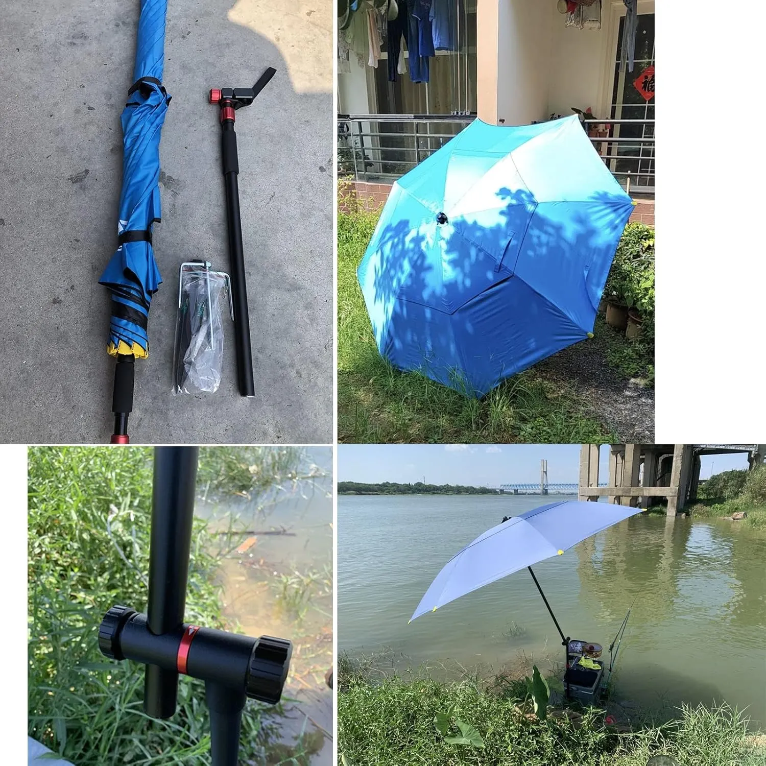Outdoor Parasol Umbrellas for Fishing Shelters - Multi-Purpose Sun Umbrella for Garden - Beach Sunshade, Sun Protection Heat Insulation - Rainproof Windproof, 360° Adjustment (Blue 220cm/7.2ft)