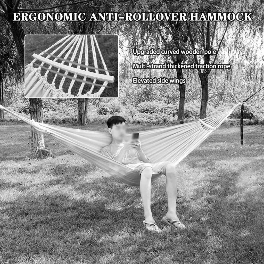 Outdoor Thickened Cotton Hammock, Garden Anti-Rollover Double Swing, Camping Equipment with Storage Bag, Load Bearing 150kg/330.7lbs(Burgundy)