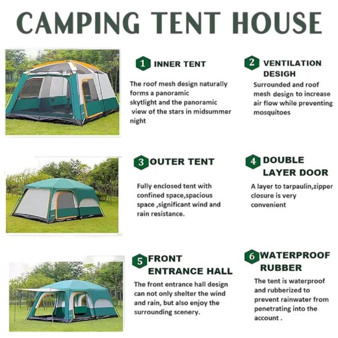 Outdoor Tracking Tent For 9-12 Person Size 420*305*200 Cm