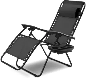 Outdoor Zero Gravity Lounge Chair with Pillow & Utility Tray, Folding Patio Lawn Beach Recliner(Black)