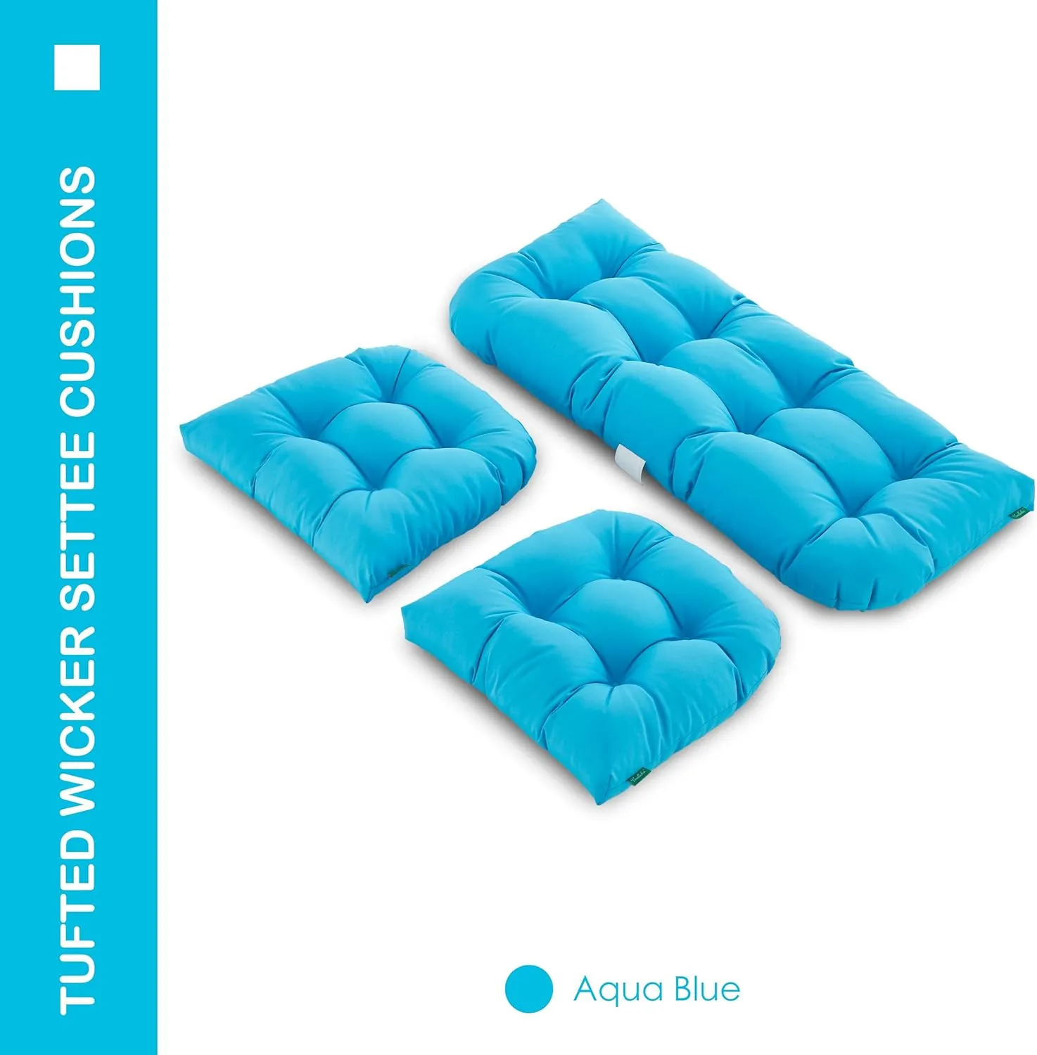 Outdoor/Indoor All Weather Tufted Wicker Chair Cushions of 3 Pieces, 1 Loveseat and 2 U-Shape Waterproof Cushions for Patio Furniture,Wicker Loveseat,Bench-Aqua Blue
