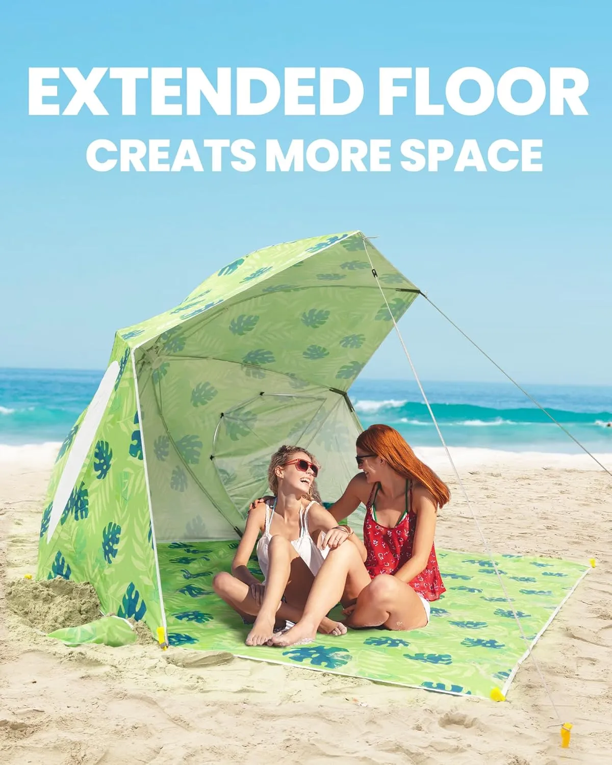 OutdoorMaster Pop Up Beach Umbrella, Portable Beach Tent Shelter, Beach Shade Sun Canopy with UPF 50  UV Protection, Extendable Floor with Carrying Bag