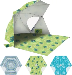 OutdoorMaster Pop Up Beach Umbrella, Portable Beach Tent Shelter, Beach Shade Sun Canopy with UPF 50  UV Protection, Extendable Floor with Carrying Bag